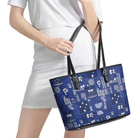 Blue Samoa Manuia Le Kerisimasi Leather Tote Bag Pacific Patchwork Xmas Vibes LT9 - Polynesian Pride