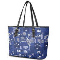 Blue Samoa Manuia Le Kerisimasi Leather Tote Bag Pacific Patchwork Xmas Vibes LT9 - Polynesian Pride