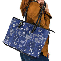 Blue Samoa Manuia Le Kerisimasi Leather Tote Bag Pacific Patchwork Xmas Vibes LT9 - Polynesian Pride