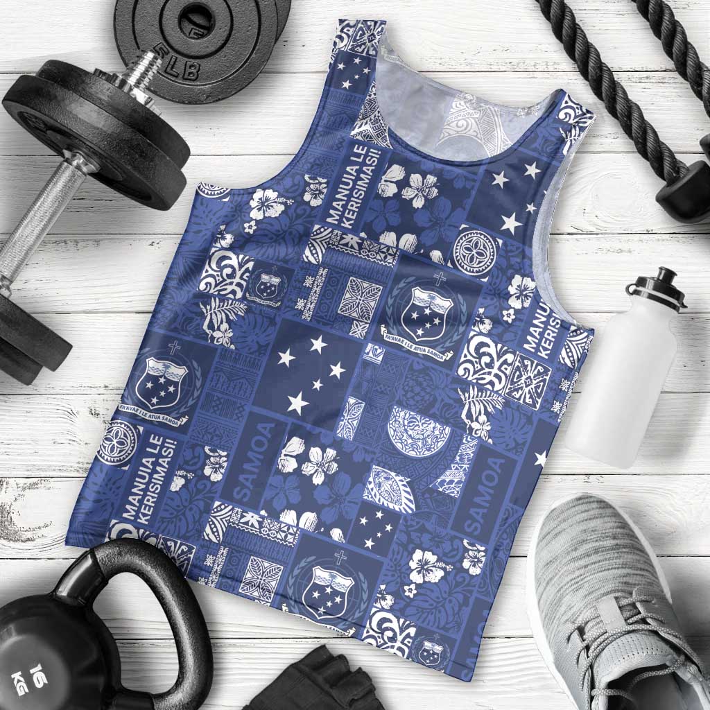 Blue Samoa Manuia Le Kerisimasi Men Tank Top Pacific Patchwork Xmas Vibes LT9 - Polynesian Pride