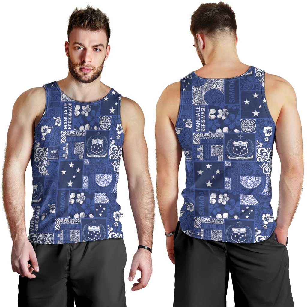 Blue Samoa Manuia Le Kerisimasi Men Tank Top Pacific Patchwork Xmas Vibes LT9 - Polynesian Pride