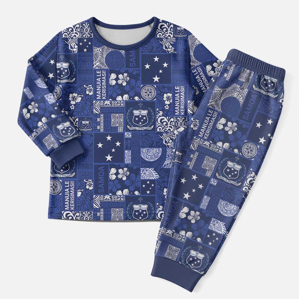 Blue Samoa Manuia Le Kerisimasi Christmas Pajama Set Pacific Patchwork Xmas Vibes LT9 Men Blue - Polynesian Pride