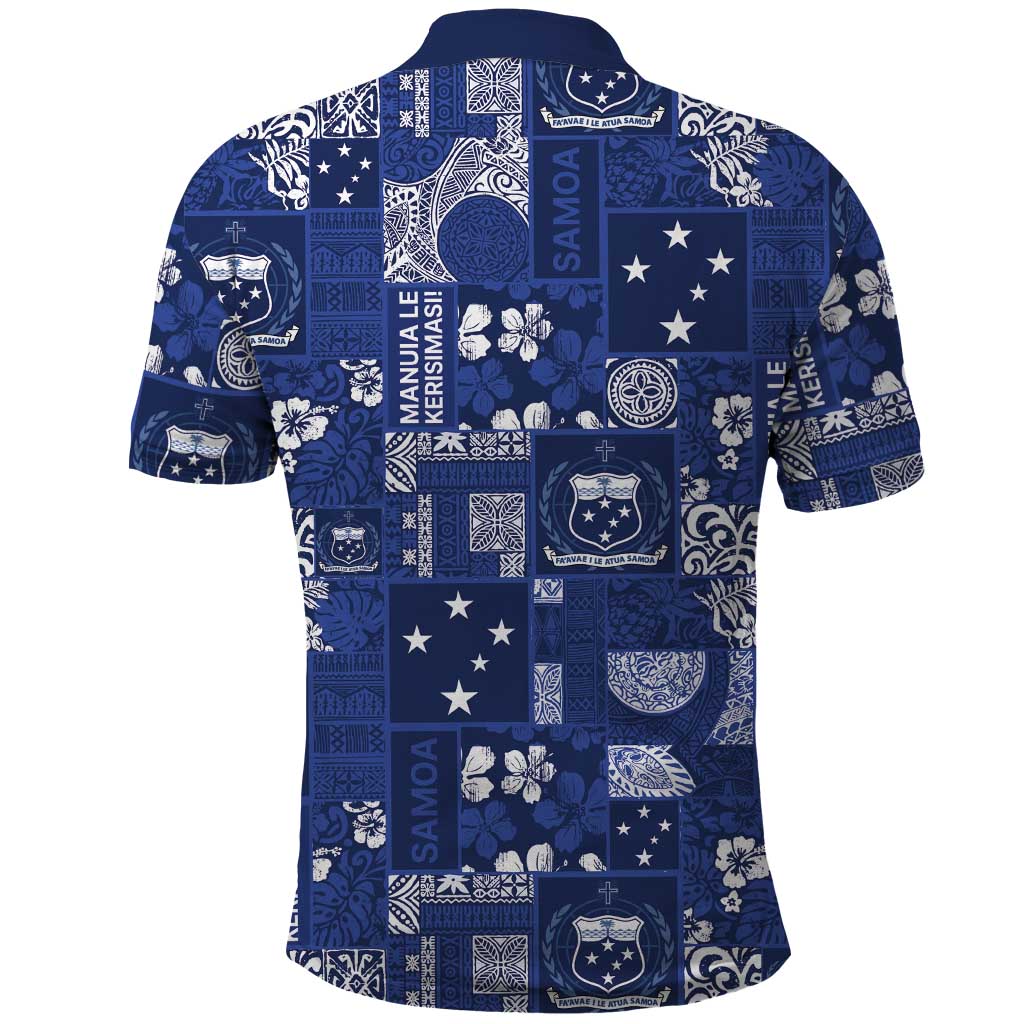 Blue Samoa Manuia Le Kerisimasi Polo Shirt Pacific Patchwork Xmas Vibes LT9 - Polynesian Pride