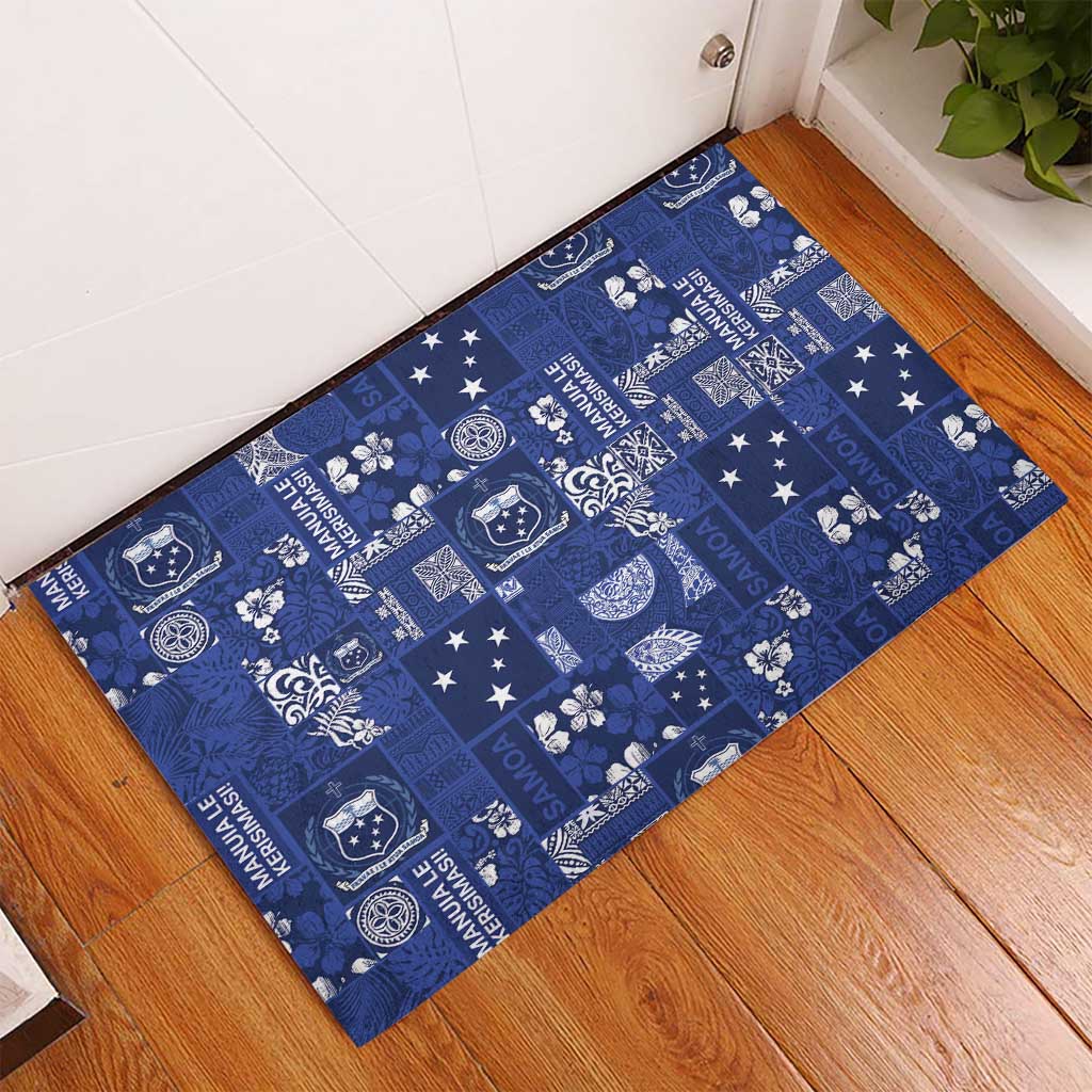 Blue Samoa Manuia Le Kerisimasi Rubber Doormat Pacific Patchwork Xmas Vibes LT9 - Polynesian Pride
