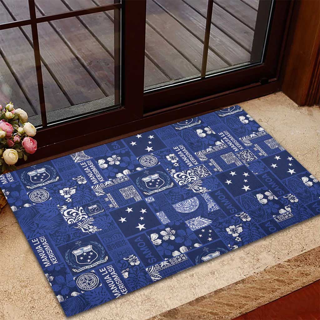 Blue Samoa Manuia Le Kerisimasi Rubber Doormat Pacific Patchwork Xmas Vibes LT9 - Polynesian Pride