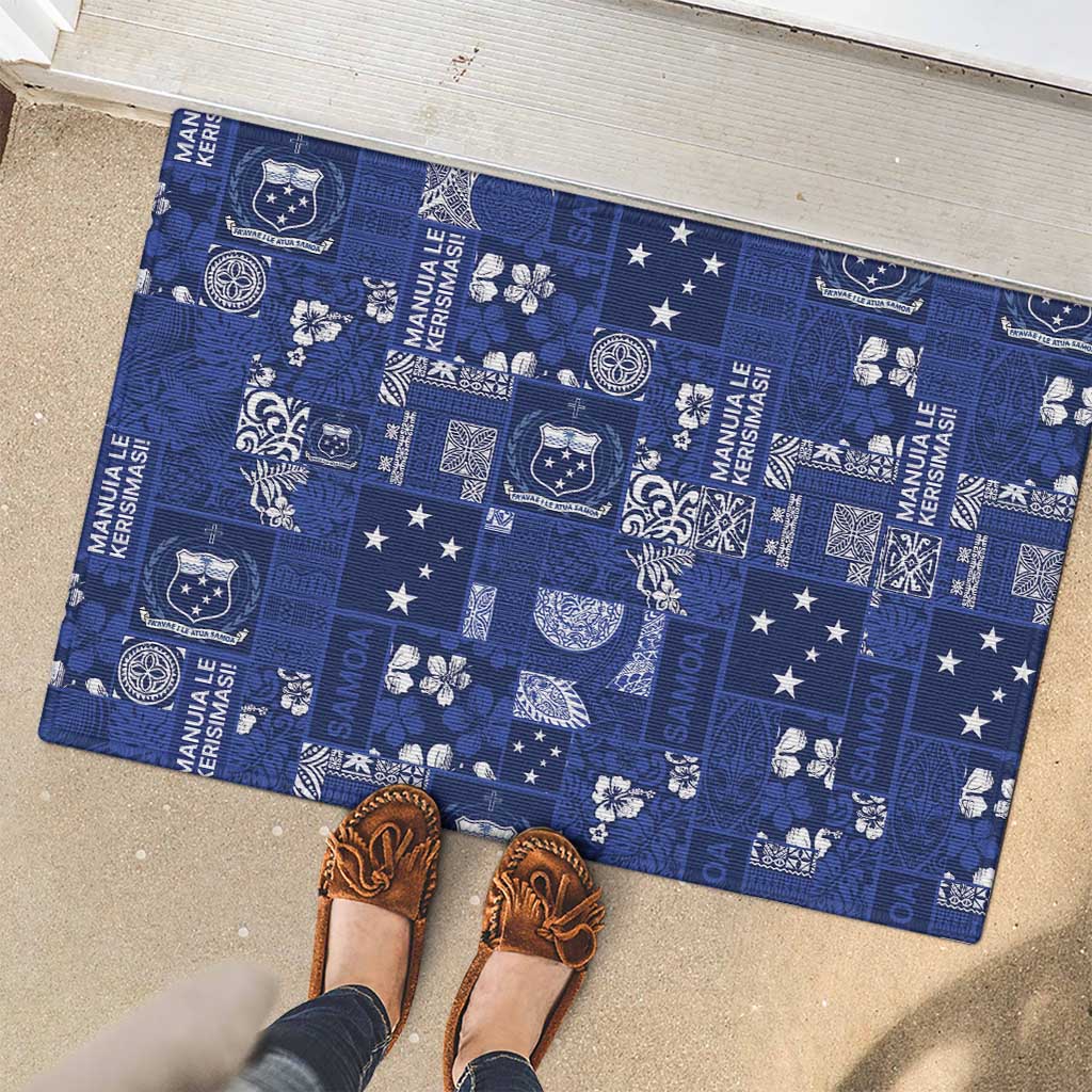 Blue Samoa Manuia Le Kerisimasi Rubber Doormat Pacific Patchwork Xmas Vibes LT9 - Polynesian Pride