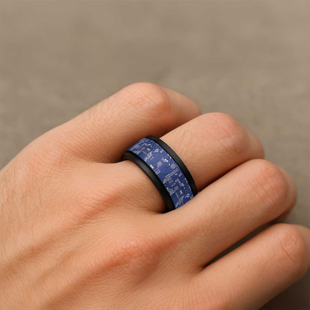 Blue Samoa Manuia Le Kerisimasi Spinner Ring Pacific Patchwork Xmas Vibes LT9 - Polynesian Pride