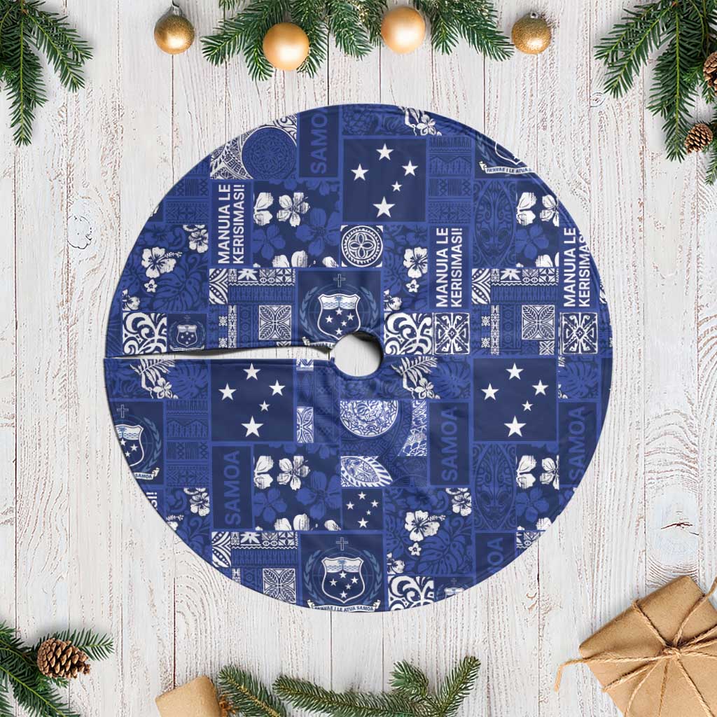 Blue Samoa Manuia Le Kerisimasi Tree Skirt Pacific Patchwork Xmas Vibes LT9 Casual Blue - Polynesian Pride