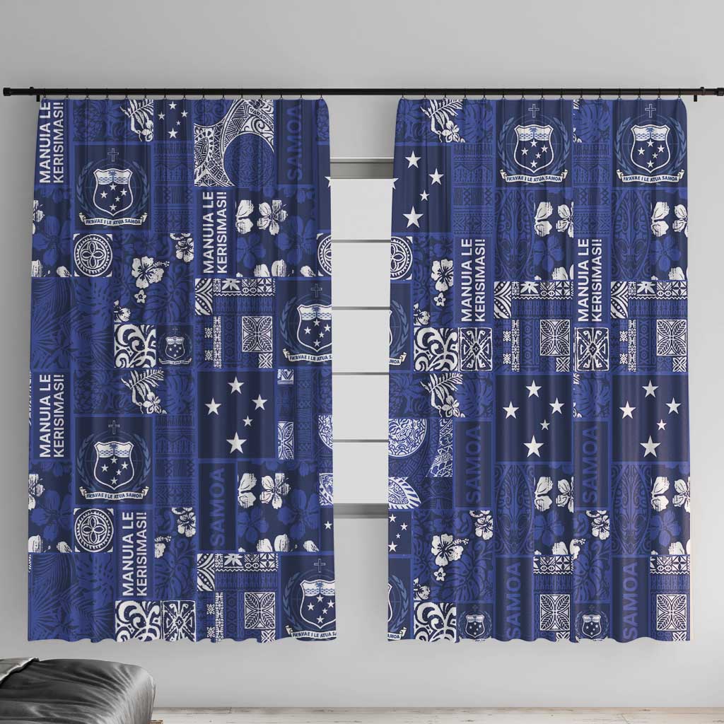 Blue Samoa Manuia Le Kerisimasi Window Curtain Pacific Patchwork Xmas Vibes LT9 With Hooks Blue - Polynesian Pride
