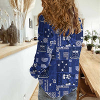 Blue Samoa Manuia Le Kerisimasi Women Casual Shirt Pacific Patchwork Xmas Vibes LT9 - Polynesian Pride
