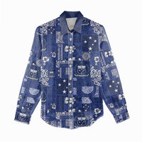Blue Samoa Manuia Le Kerisimasi Women Casual Shirt Pacific Patchwork Xmas Vibes LT9 - Polynesian Pride
