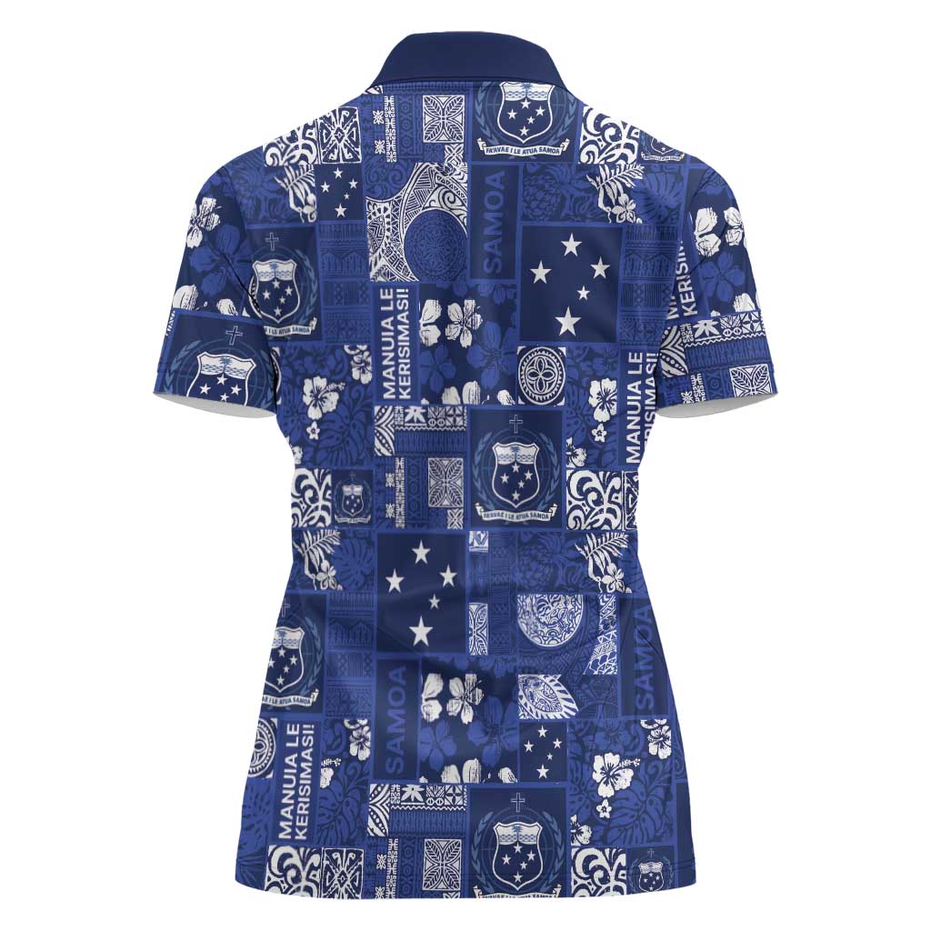 Blue Samoa Manuia Le Kerisimasi Women Polo Shirt Pacific Patchwork Xmas Vibes LT9 - Polynesian Pride