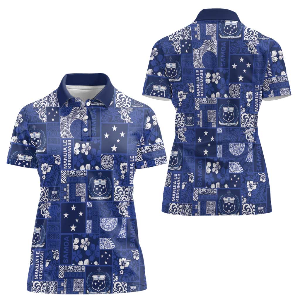 Blue Samoa Manuia Le Kerisimasi Women Polo Shirt Pacific Patchwork Xmas Vibes LT9 - Polynesian Pride