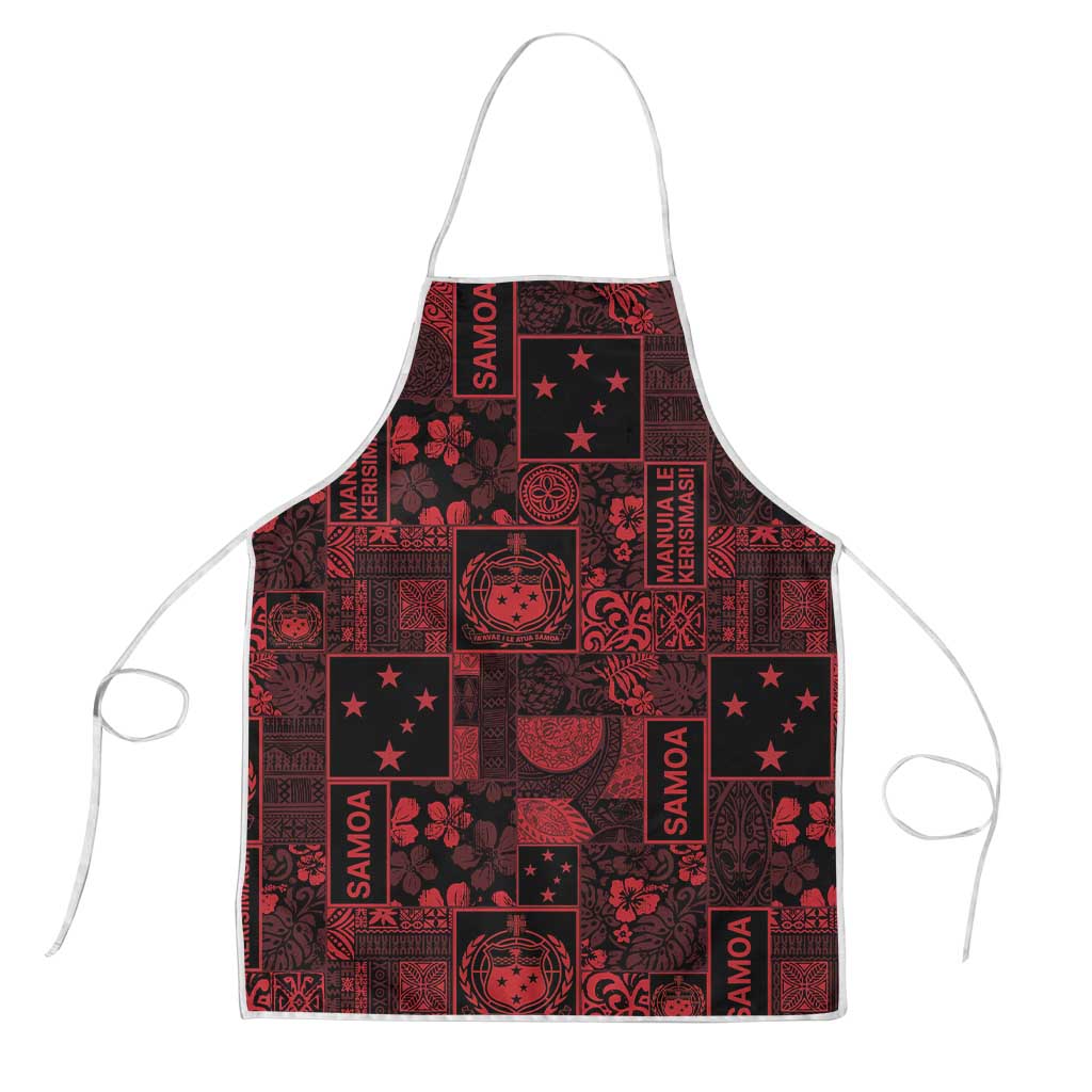 Dark Samoa Manuia Le Kerisimasi Apron Pacific Patchwork Xmas Vibes LT9 Red - Polynesian Pride