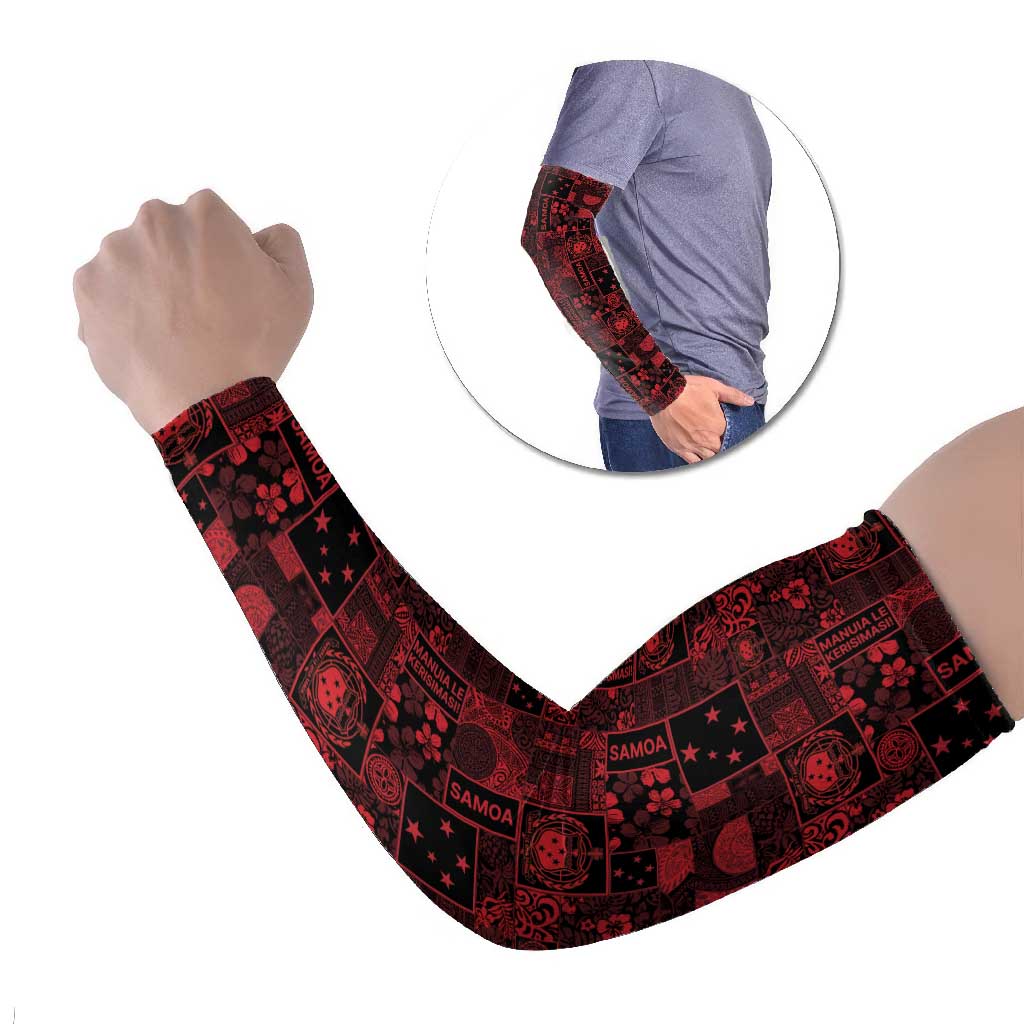 Dark Samoa Manuia Le Kerisimasi Arm Sleeves Pacific Patchwork Xmas Vibes LT9 Set of 2 Red - Polynesian Pride