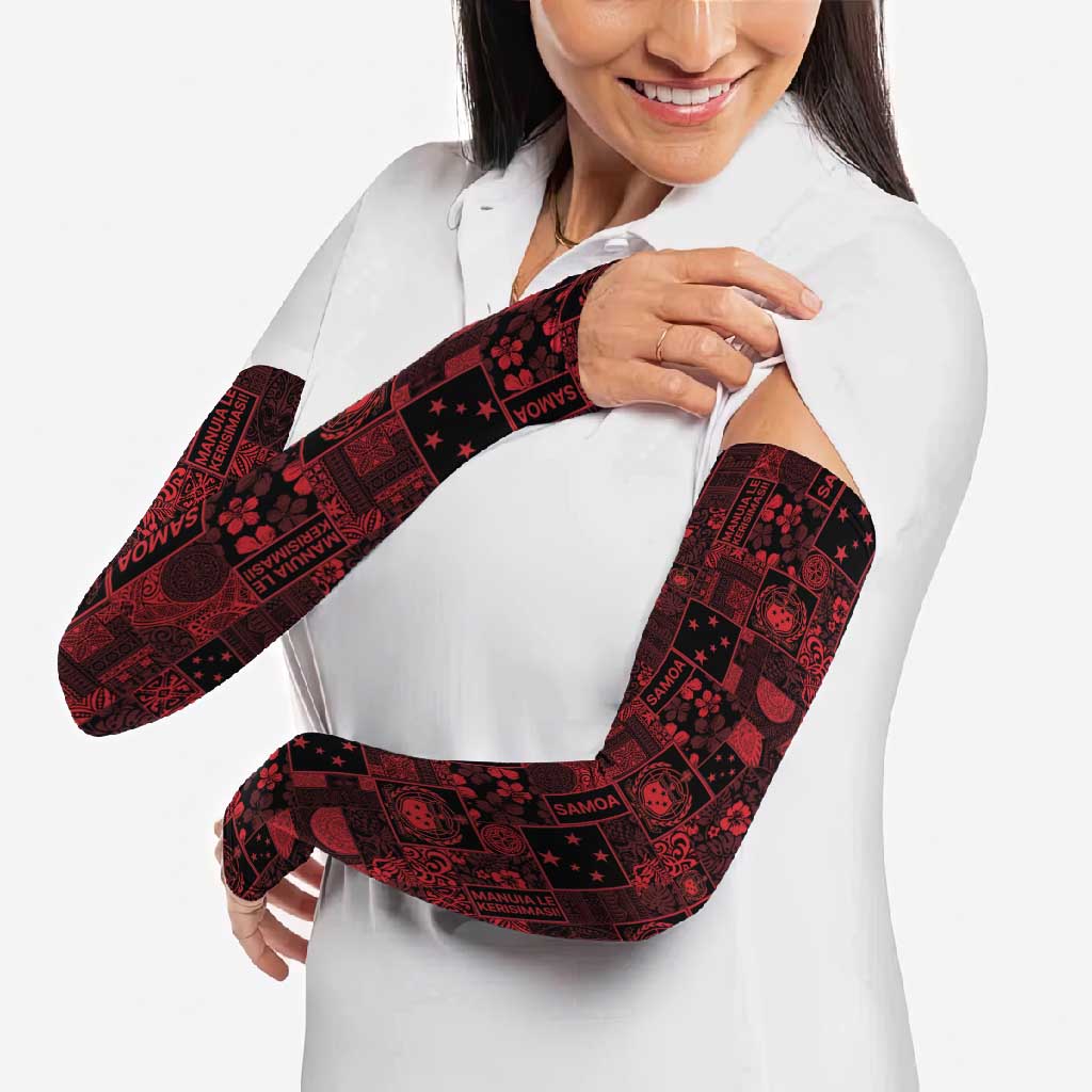 Dark Samoa Manuia Le Kerisimasi Arm Sleeves Pacific Patchwork Xmas Vibes LT9 - Polynesian Pride