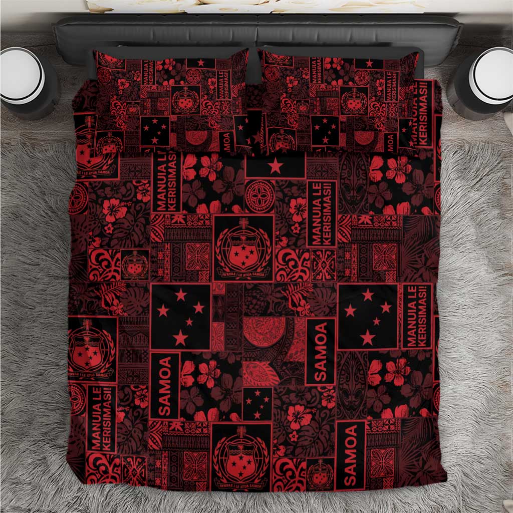 Dark Samoa Manuia Le Kerisimasi Bedding Set Pacific Patchwork Xmas Vibes LT9 Red - Polynesian Pride