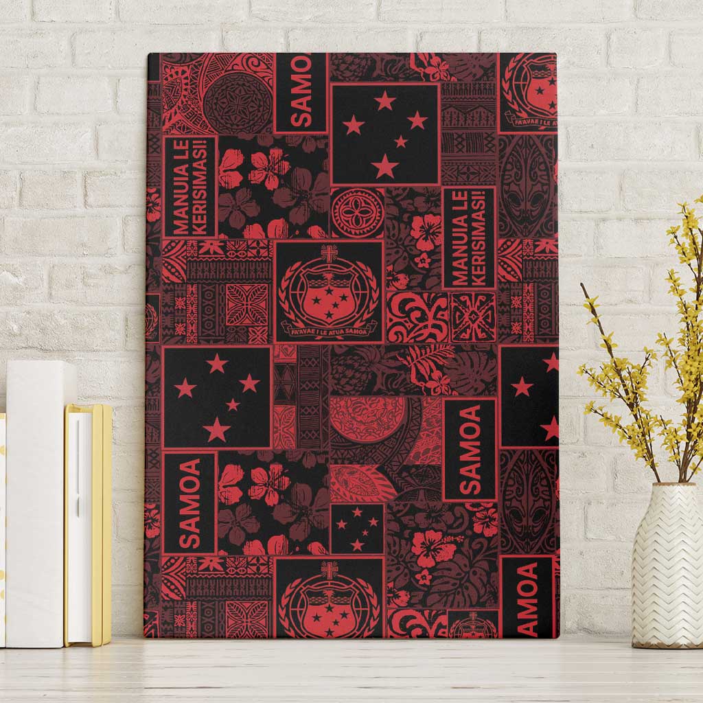 Dark Samoa Manuia Le Kerisimasi Canvas Wall Art Pacific Patchwork Xmas Vibes LT9 Without Frame Red - Polynesian Pride