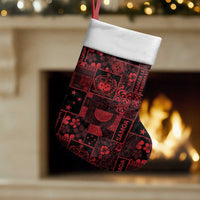 Dark Samoa Manuia Le Kerisimasi Christmas Stocking Pacific Patchwork Xmas Vibes LT9 Set of 2 Red - Polynesian Pride