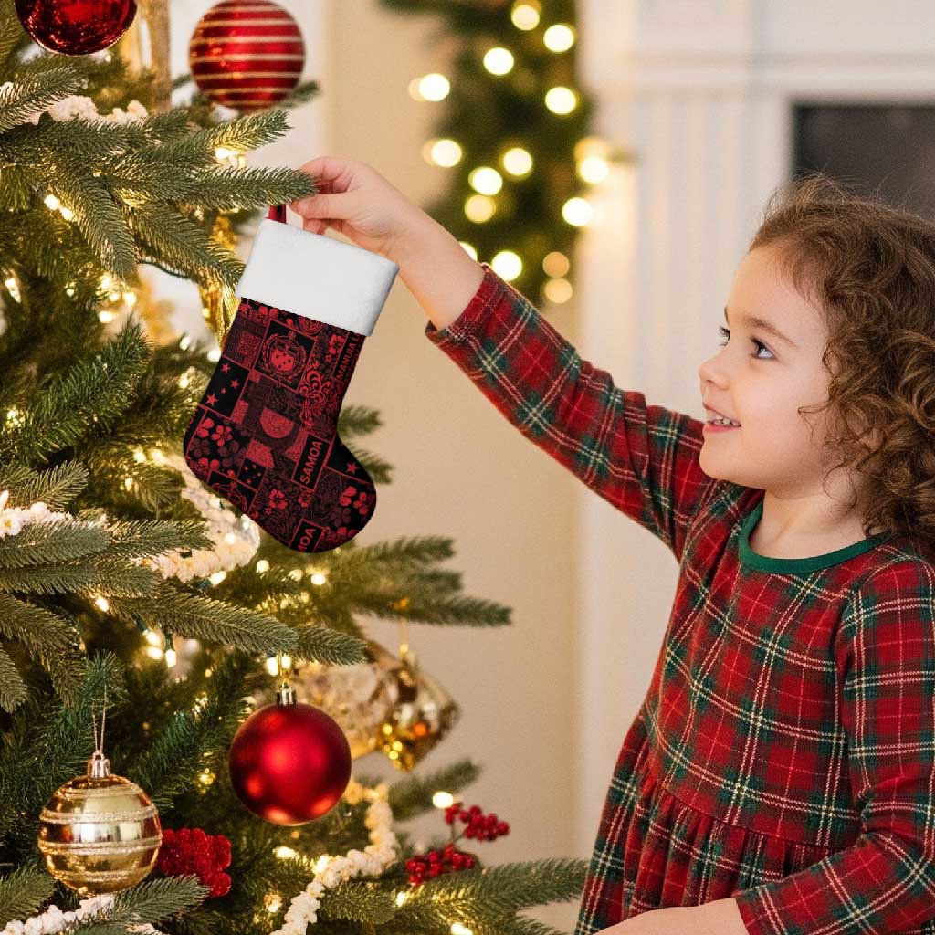 Dark Samoa Manuia Le Kerisimasi Christmas Stocking Pacific Patchwork Xmas Vibes LT9 - Polynesian Pride