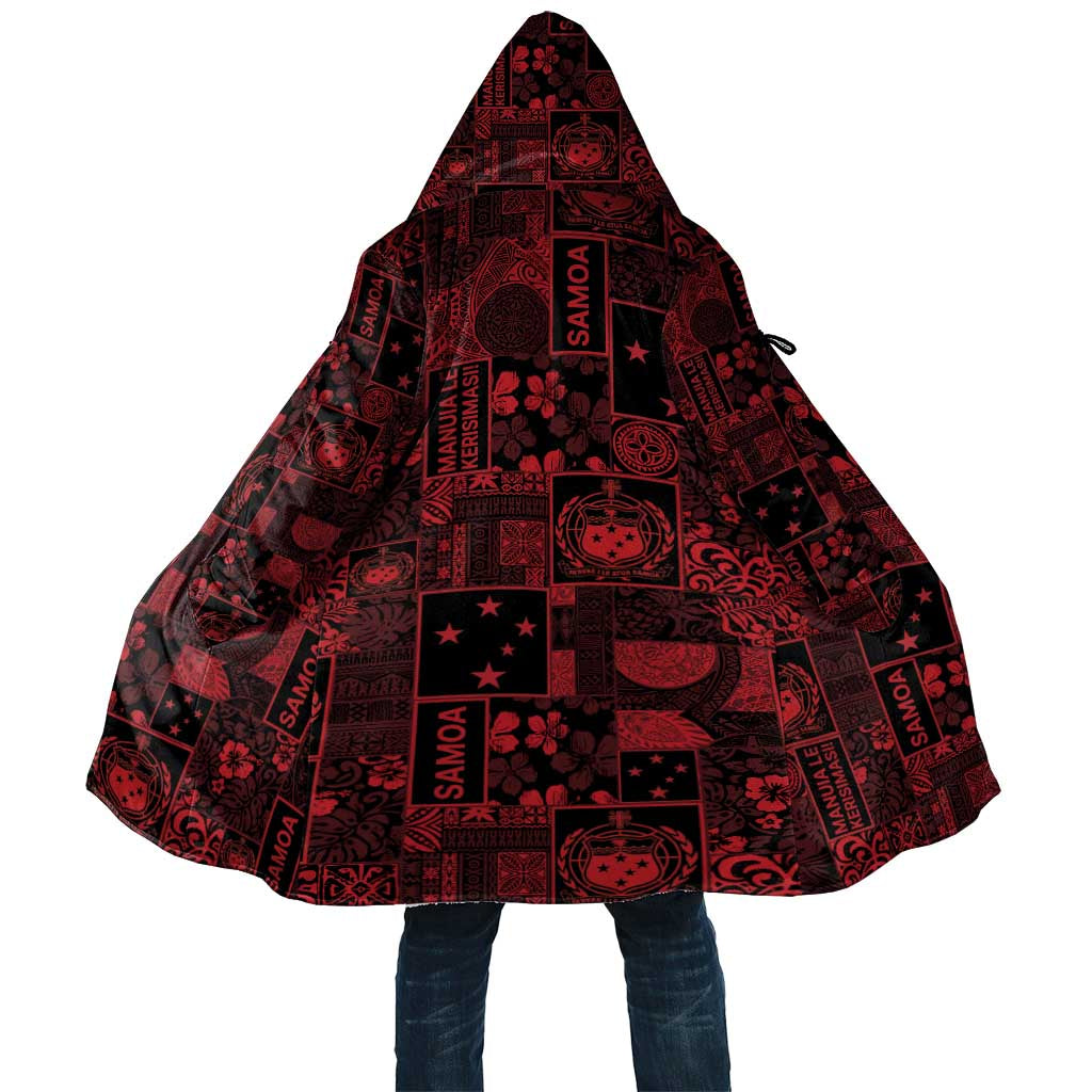 Dark Samoa Manuia Le Kerisimasi Cloak Pacific Patchwork Xmas Vibes LT9 Unisex Red - Polynesian Pride