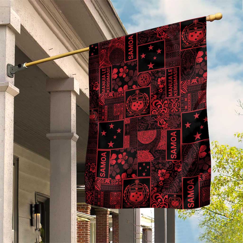 Dark Samoa Manuia Le Kerisimasi Garden Flag Pacific Patchwork Xmas Vibes LT9 House Flag Red - Polynesian Pride