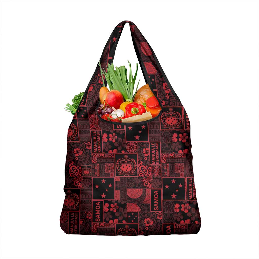 Dark Samoa Manuia Le Kerisimasi Grocery Bag Pacific Patchwork Xmas Vibes LT9 1-pack One Size Red - Polynesian Pride