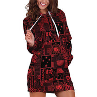 Dark Samoa Manuia Le Kerisimasi Hoodie Dress Pacific Patchwork Xmas Vibes LT9 Red - Polynesian Pride