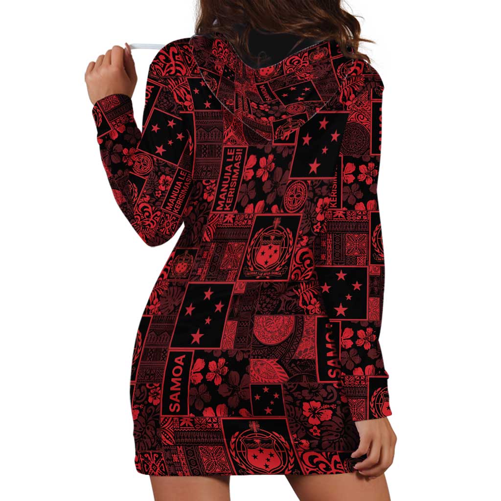 Dark Samoa Manuia Le Kerisimasi Hoodie Dress Pacific Patchwork Xmas Vibes LT9 - Polynesian Pride