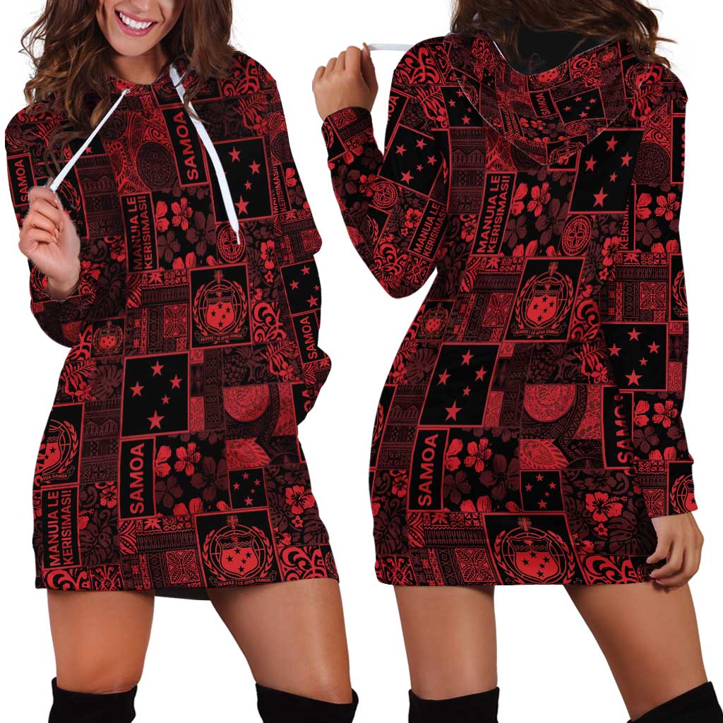 Dark Samoa Manuia Le Kerisimasi Hoodie Dress Pacific Patchwork Xmas Vibes LT9 - Polynesian Pride