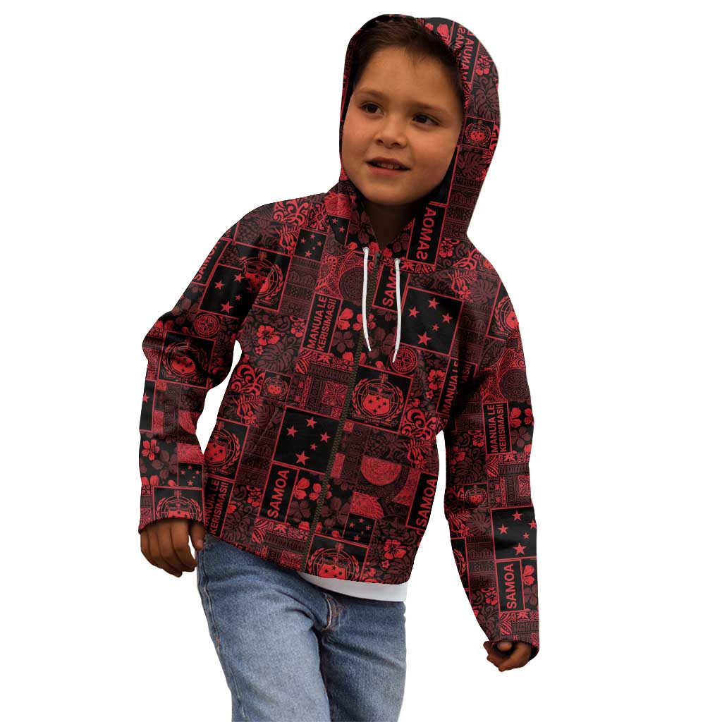 Dark Samoa Manuia Le Kerisimasi Kid Hoodie Pacific Patchwork Xmas Vibes LT9 - Polynesian Pride