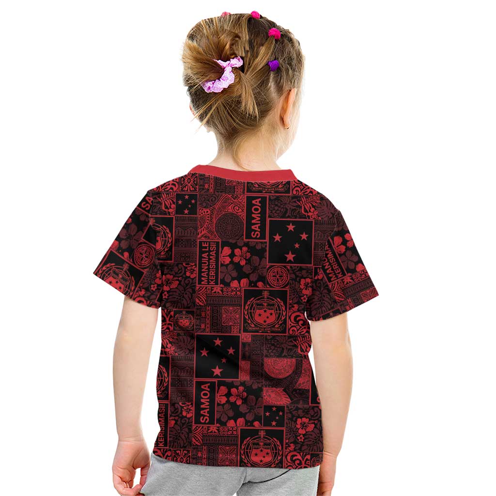 Dark Samoa Manuia Le Kerisimasi Kid T Shirt Pacific Patchwork Xmas Vibes LT9 - Polynesian Pride
