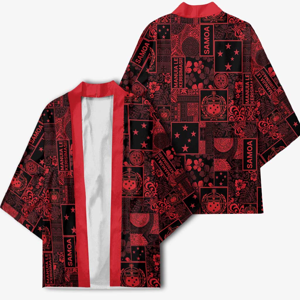 Dark Samoa Manuia Le Kerisimasi Kimono Pacific Patchwork Xmas Vibes LT9 - Polynesian Pride