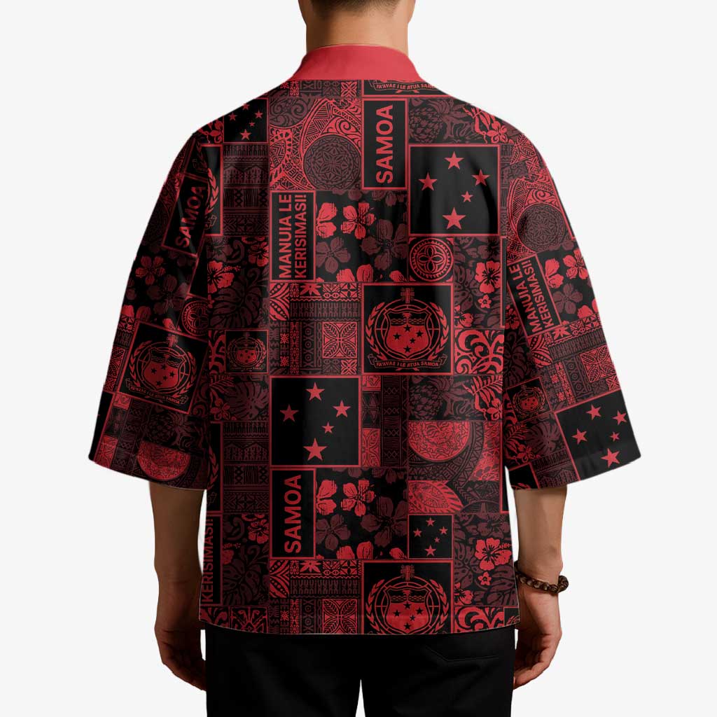 Dark Samoa Manuia Le Kerisimasi Kimono Pacific Patchwork Xmas Vibes LT9 - Polynesian Pride