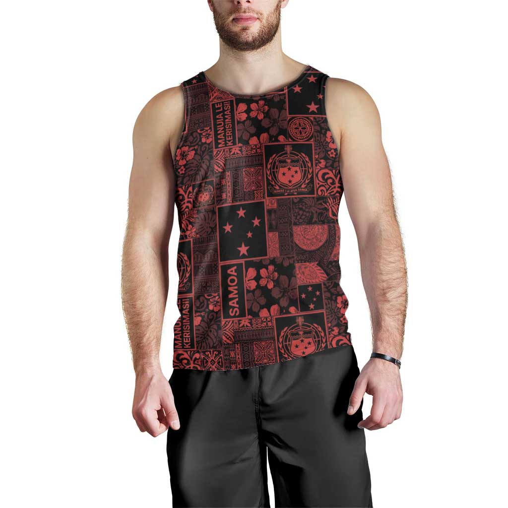Dark Samoa Manuia Le Kerisimasi Men Tank Top Pacific Patchwork Xmas Vibes LT9 - Polynesian Pride