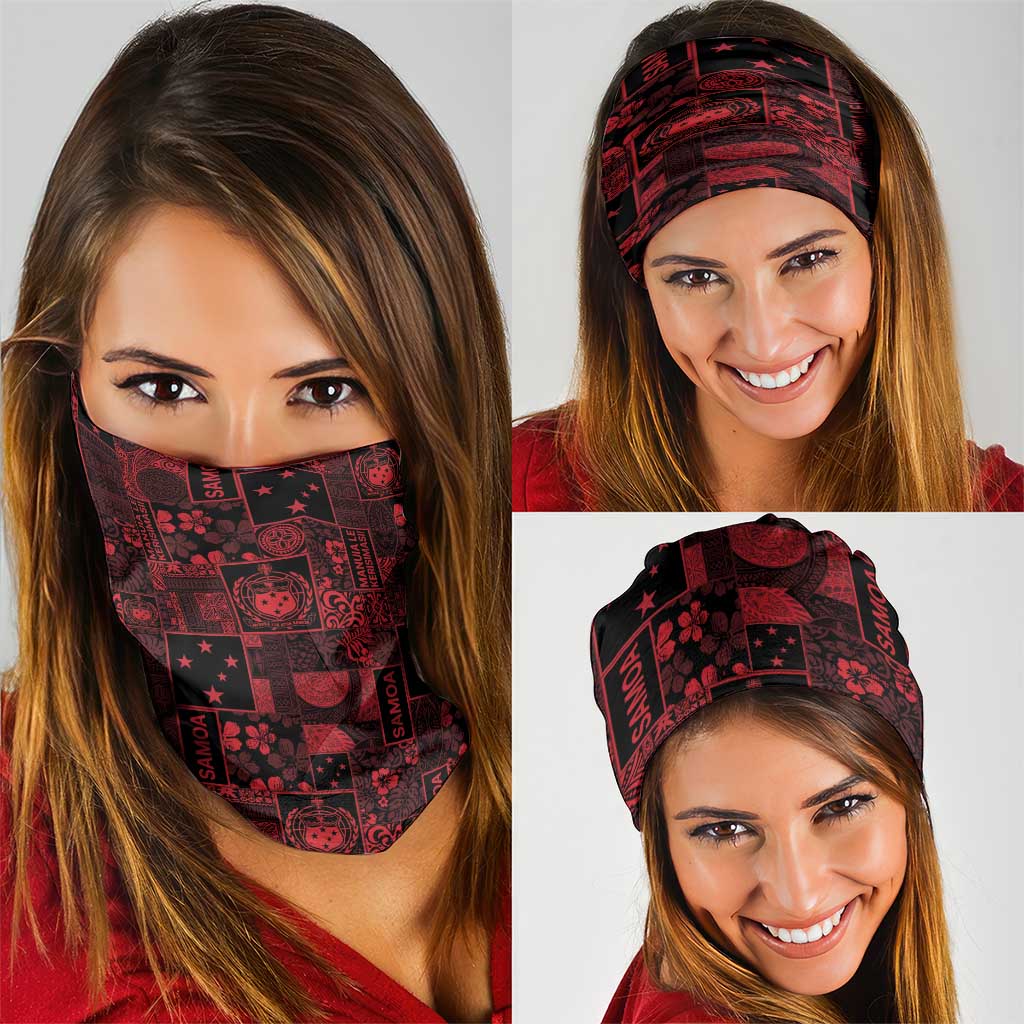 Dark Samoa Manuia Le Kerisimasi Neck Gaiter Pacific Patchwork Xmas Vibes LT9 - Polynesian Pride