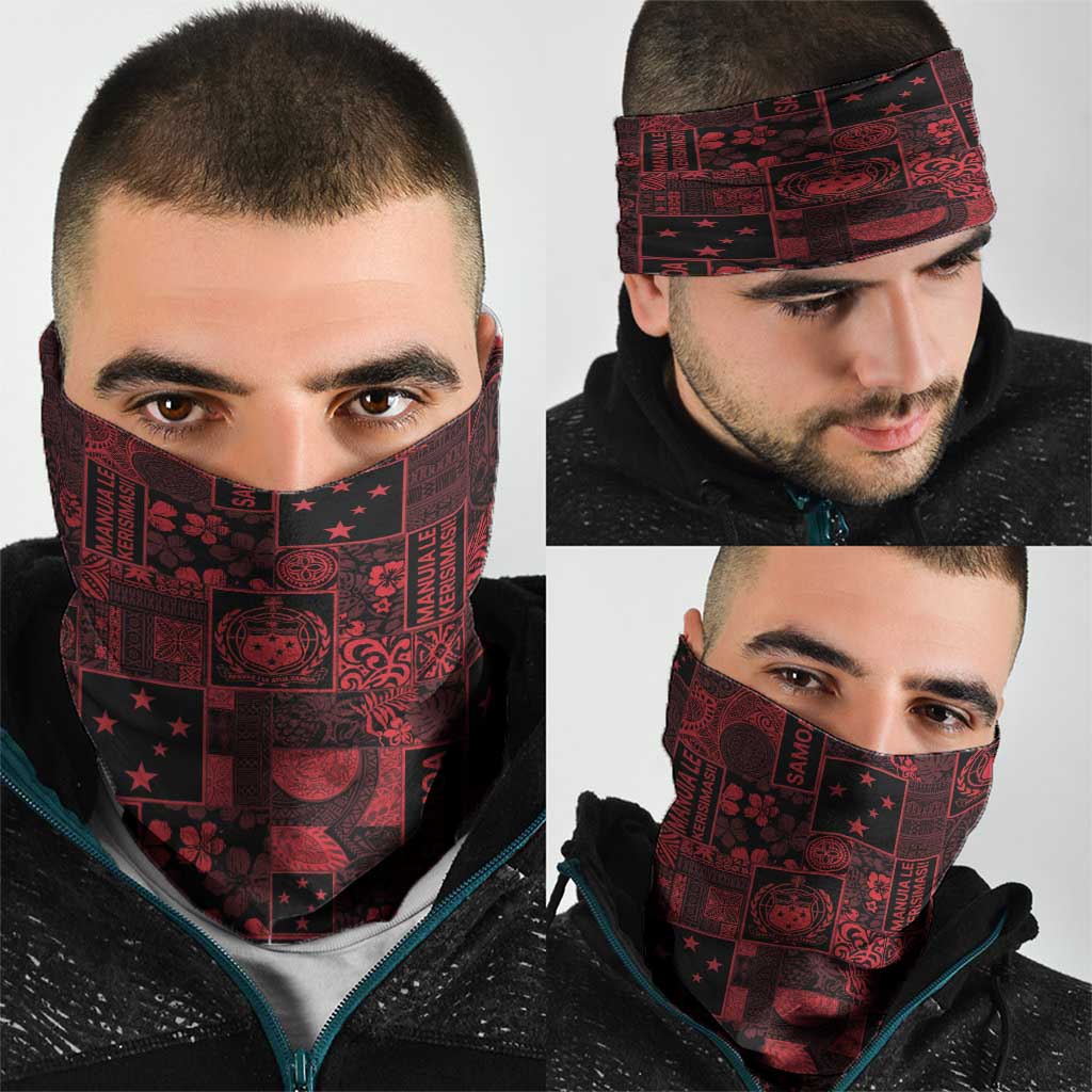 Dark Samoa Manuia Le Kerisimasi Neck Gaiter Pacific Patchwork Xmas Vibes LT9 - Polynesian Pride