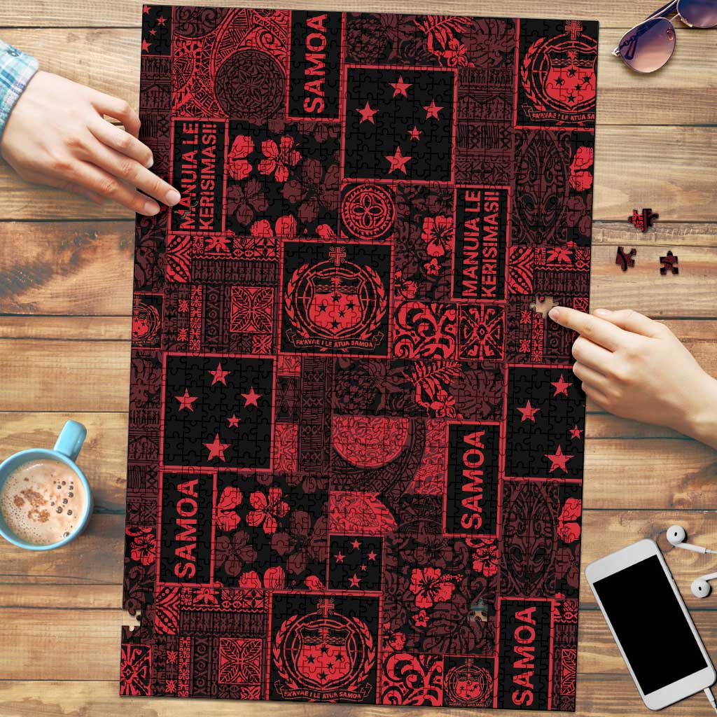 Dark Samoa Manuia Le Kerisimasi Puzzle Pacific Patchwork Xmas Vibes LT9 Red - Polynesian Pride