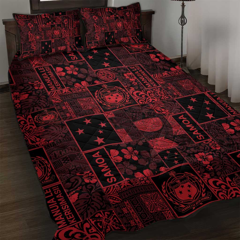 Dark Samoa Manuia Le Kerisimasi Quilt Bed Set Pacific Patchwork Xmas Vibes LT9 Red - Polynesian Pride