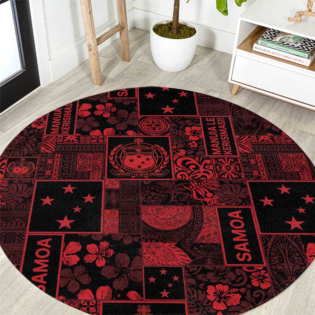 Dark Samoa Manuia Le Kerisimasi Round Carpet Pacific Patchwork Xmas Vibes LT9 Red - Polynesian Pride