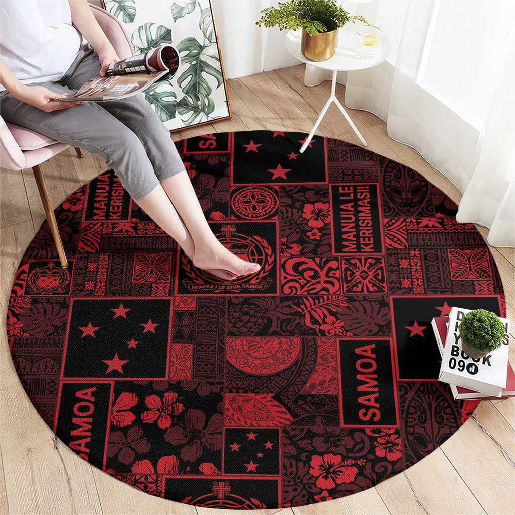 Dark Samoa Manuia Le Kerisimasi Round Carpet Pacific Patchwork Xmas Vibes LT9 - Polynesian Pride