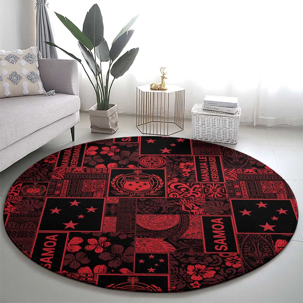 Dark Samoa Manuia Le Kerisimasi Round Carpet Pacific Patchwork Xmas Vibes LT9 - Polynesian Pride