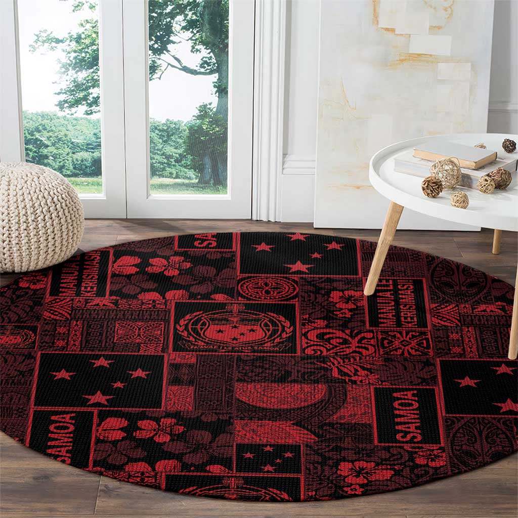 Dark Samoa Manuia Le Kerisimasi Round Carpet Pacific Patchwork Xmas Vibes LT9 - Polynesian Pride