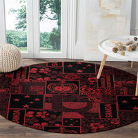 Dark Samoa Manuia Le Kerisimasi Round Carpet Pacific Patchwork Xmas Vibes LT9 - Polynesian Pride