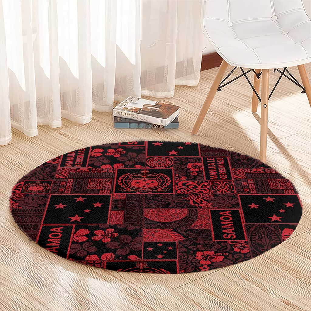Dark Samoa Manuia Le Kerisimasi Round Carpet Pacific Patchwork Xmas Vibes LT9 - Polynesian Pride