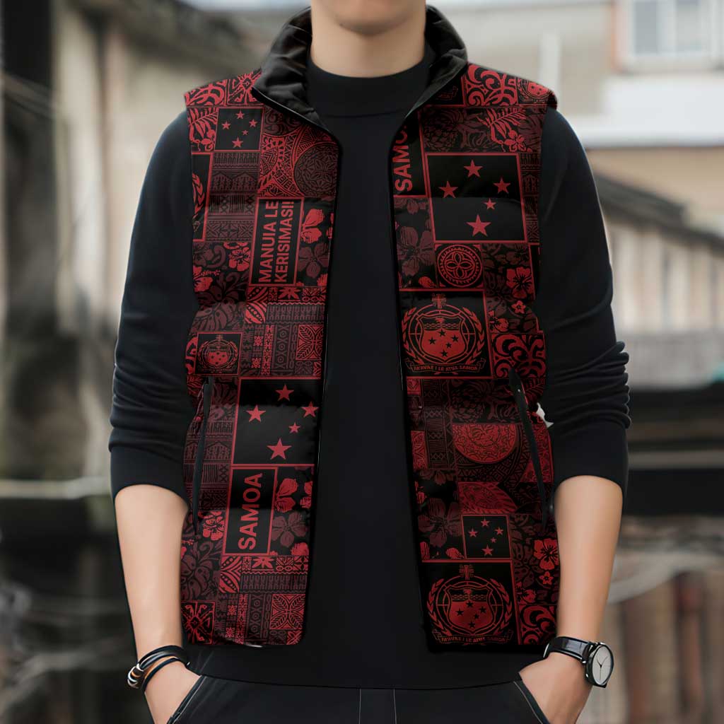Dark Samoa Manuia Le Kerisimasi Sleeveless Puffer Jacket Pacific Patchwork Xmas Vibes LT9 - Polynesian Pride