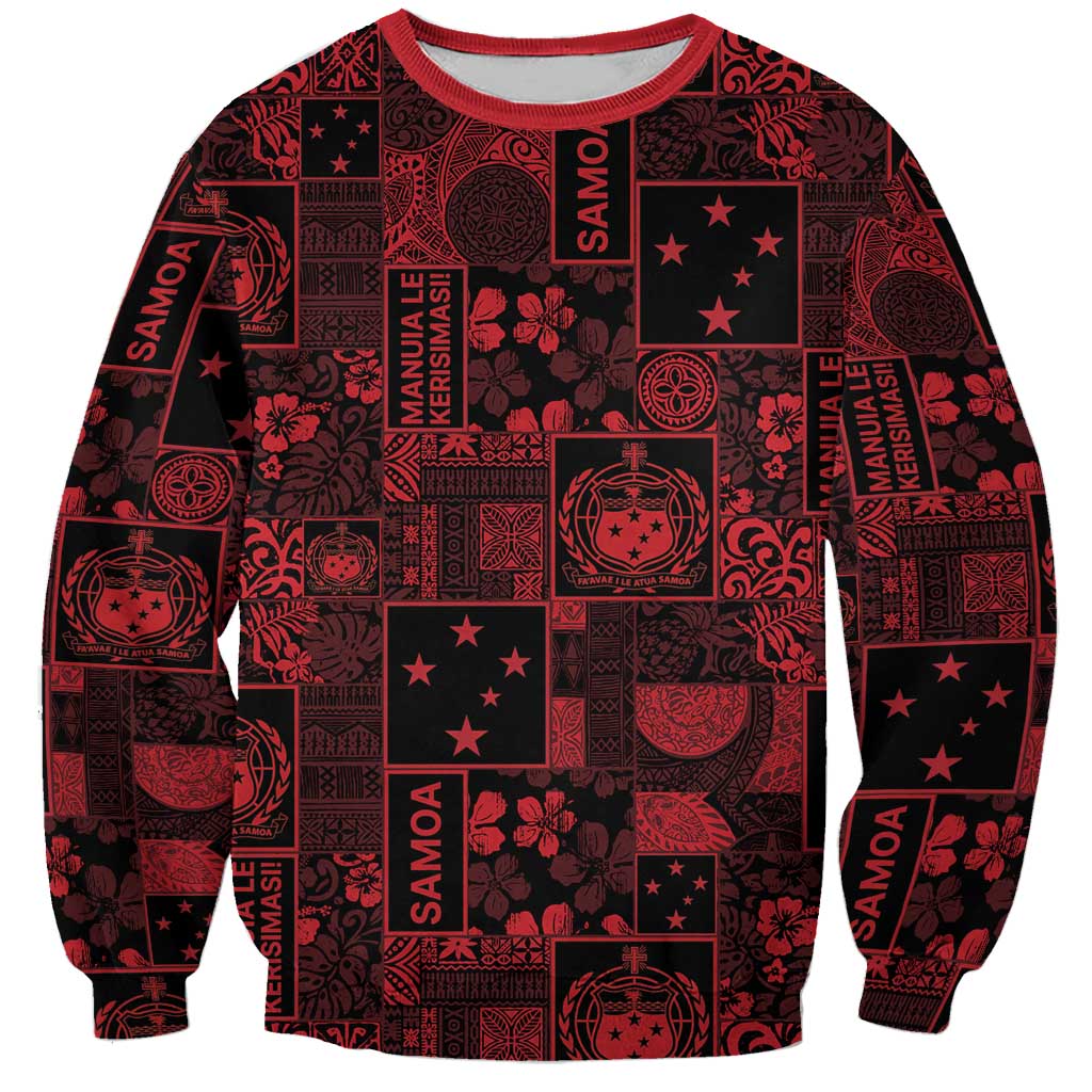 Dark Samoa Manuia Le Kerisimasi Sweatshirt Pacific Patchwork Xmas Vibes LT9 Unisex Red - Polynesian Pride