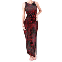 Dark Samoa Manuia Le Kerisimasi Tank Maxi Dress Pacific Patchwork Xmas Vibes LT9 Women Red - Polynesian Pride