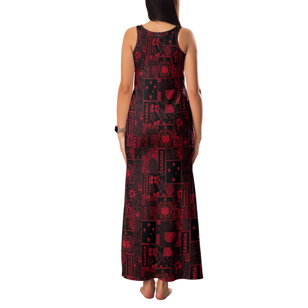 Dark Samoa Manuia Le Kerisimasi Tank Maxi Dress Pacific Patchwork Xmas Vibes LT9 - Polynesian Pride
