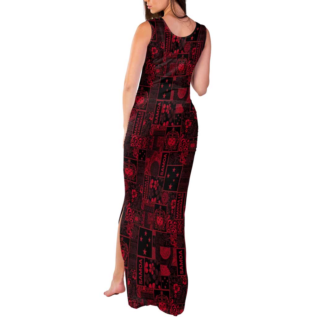 Dark Samoa Manuia Le Kerisimasi Tank Maxi Dress Pacific Patchwork Xmas Vibes LT9 - Polynesian Pride